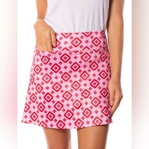 Golftini Women’s “Say It Out Loud” Skort Red/Pink Geo Pattern Size Small NWT
